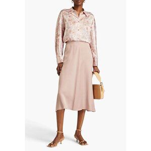 Vince Draped Pleat Satin Midi Skirt Pink Womens Size 6